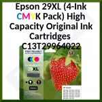 Epson 29XL (4-Ink CMYK Pack) Original High Yield Black+Cyan+Magenta+Yellow Ink Cartridges C13T29964022