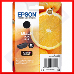 Epson 33 Black Ink Original Cartridge C13T33314012 (6.4 Ml.) for Epson Expression Home XP-530, XP-630, XP-635, XP-830, Expression Premium XP-540, XP-630, XP-640, XP-645, XP-830, XP-900
