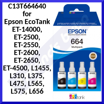 Epson EcoTank 664 - 4-pack - black, yellow, cyan, magenta - original - ink refill - for Epson L380, L395, L495