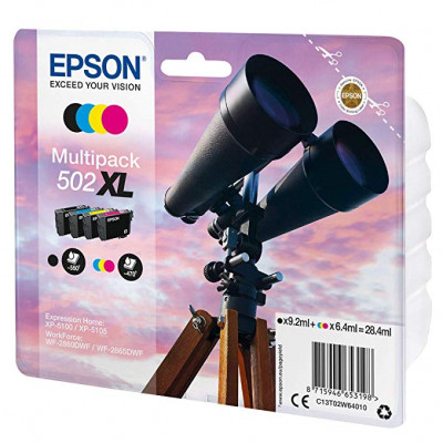 Epson 502XL (4-Ink XL CMYK Pack) Black + Cyan + Magenta + Yellow High Yield Original Ink Cartridges