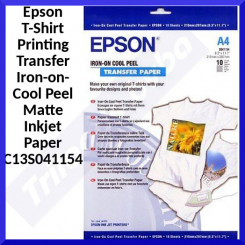 Epson (C13S041154) S041154 T-Shirt Printing Transfer Iron-on-Cool Peel Matte Inkjet Paper (124 grams/M2) - 210 mm X 297 mm (A4) - 10 Sheets Pack