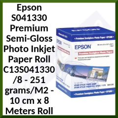 Epson (C13S041330/8) S041330 Premium Semi-Gloss Photo Inkjet Paper Roll - 251 grams/M2 - 10 cm x 8 Meters Roll