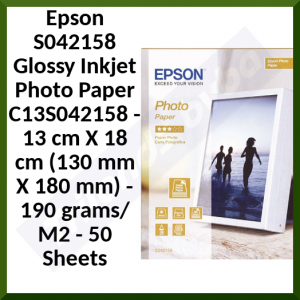 Epson S042158 Glossy Inkjet Photo Paper - 13 cm X 18 cm (130 mm X 180 mm) - 190 grams/M2 - 50 Sheets