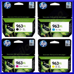 HP 963XL CMYK (4 High Capacity Ink CMYK Bundle) ORIGINAL High Yield CYAN 3JA27AE / MAGENTA 3JA28AE / YELLOW 3JA28AE / BLACK 3JA30AE OfficeJet ink Cartridges - (1 X 2000 Pages + 3 X 1600 Pages) 