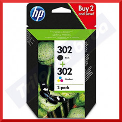 HP 302 (2-Ink Pack) 1 X 302 Black + 1 X 302 TriColor Original Ink Cartridges X4D37AE#301 (1 Black 190 Pages + 1 Color 165 pages)
