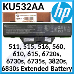 HP KU532AA Original Extended High Capacity 8-cell Li-ion Primary Battery - 4400mAh - Upto 6 Hours for HP Compaq Notebooks 511, 515, 516, 560, 610, 615, 6720s, 6730s, 6735s, 3820s, 6830s
