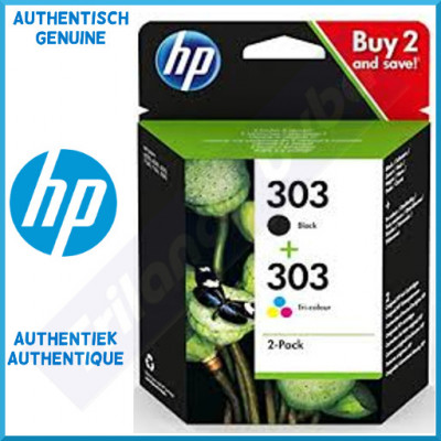 HP 303 (Black+Color 2-Ink Bundle) - 1 X 303 Black + 1 X 303 TriColor Original Ink Cartridges Combo Pack 3YM92AE