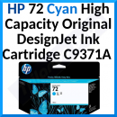 HP 72 CYAN ORIGINAL DesignJet High Capacity Ink Cartridge C9371A (130 Ml)