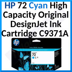 HP 72 Cyan High Capacity Original DesignJet Ink Cartridge C9371A (130 Ml) for HP DesignJet T610, T620, T770, T790 eprinter, T795 eprinter, T1100, T1100ps, T1100 mfp, T1120-mfp, T1120ps, T1200, T1200ps, T1200 mfp, T1300 eprinter, T2300 eprinter