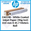 HP C6019B White Coated Inkjet Paper (90g/m2) 610 mm X 45.7 Meters Roll 