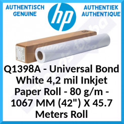 HP Q1398A Universal Bond White 4,2 mil Inkjet Paper Roll - 80 g/m - 1067 MM (42") X 45.7 Meters