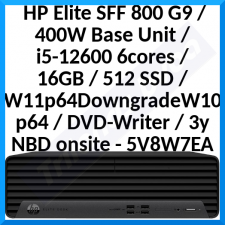 HP Elite SFF 800 G9 / 400W Base Unit / i5-12600 6cores / 16GB / 512 SSD / W11p64DowngradeW10p64 / DVD-Writer / 3y NBD onsite HP warranty / 320K kbd / 125mouse / Stand / Electronic TCO Certified labeling / Intel AX211 Wi-Fi 6E Vpro 160 MHz BT 5.3 WW WLAN /
