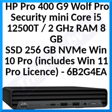 HP Pro Mini 400 G9 Desktop Computer 6B2G4EA#UUG - Intel Core i5 12th Gen i5-12500T Hexa-core (6 Core) 2 GHz - 8 GB RAM DDR4 SDRAM - 256 GB M.2 PCI Express NVMe SSD - Mini PC - Intel Q670 Chip - Windows 10 Pro
