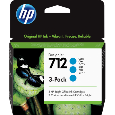 HP 712 (3ED77A) Orignal 3-Pack DesignJet Cyan Ink Cartridges (3 X 29 ml)