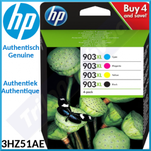 HP 903XL (4-Pack CMYK) Original Black / Cyan / Magenta / Yellow High Capacity Officejet Ink Cartridges 3HZ51AE