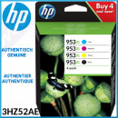 HP 953XL (4-Ink CMYK Pack) Black / Cyan / Magenta / Yellow Officejet High Capacity Original Ink Cartridges 3HZ52AE