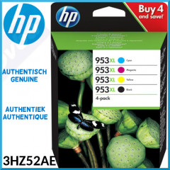 HP 953XL CMYK (4 High Capacity Ink CMYK Bundle) ORIGINAL High Capacity Black / Cyan / Magenta / Yellow Officejet Ink Cartridges (3HZ52AE)