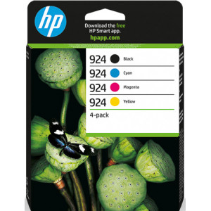 HP 924 CMYK (4-Ink Pack) BLACK + CYAN + MAGENTA + YELLOW ALL Original Ink Cartridges 6C3Z1NE