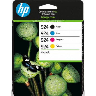 HP 924 CMYK (4-Ink Pack) Original BLACK / CYAN / MAGENTA / YELLOW Officejet Ink Cartridges 6C3Z1NE