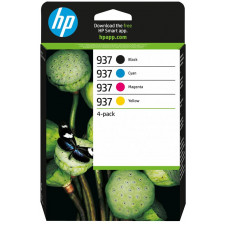 HP 937 CMYK (4-Ink Pack) BLACK + CYAN + MAGENTA + YELLOW ALL Original Ink Cartridges 6C400NE