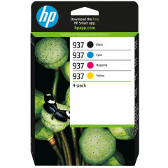 HP 937 CMYK (4-Ink Pack) BLACK + CYAN + MAGENTA + YELLOW ALL Original Ink Cartridges 6C400NE