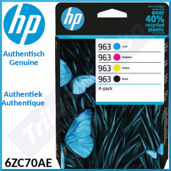 HP 963 CMYK (4-Ink Pack) ORIGINAL Black / Cyan / Magenta / Yellow Officejet Ink Cartridges 6ZC70AE#301