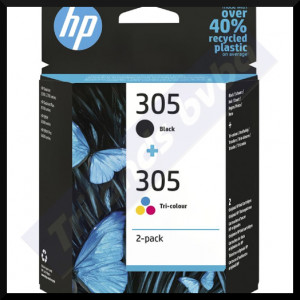 HP 305 CMYK (2-Ink Pack) - 305 Black + 305 Color CMY Original Ink Cartridges Combo Pack 6ZD17AE#301 (120 Pages Black + 100 Pages Color)