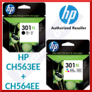 HP 301XL (2-Ink Bundle) - HP 301XL High Capacity Black Original Ink Cartridge CH563EE (480 Pages) + HP 301XL High Capacity Tri-Color Original Ink Cartridge CH564EE (330 Pages)