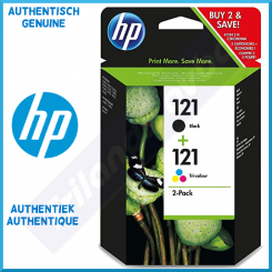 HP 121 Black Ink + 121 Tri-Color Ink (2) Original Cartridges Combo Pack CN637HE - Outlet Sale