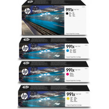 HP 991X CMYK (4-Ink CMYK Bundle) Black M0K02AE / Cyan M0J90AE / Magenta M0J94AE / Yellow M0J98AE High Capacity Original PageWide Ink Cartridges