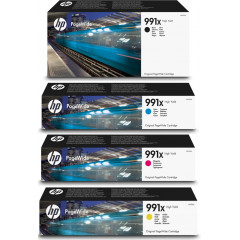 HP 991X CMYK (4-Ink CMYK Bundle) Black M0K02AE / Cyan M0J90AE / Magenta M0J94AE / Yellow M0J98AE High Capacity Original PageWide Ink Cartridges