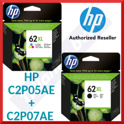 HP 62XL (2-Ink Combo Kit) - HP 62XL Black High Yield Original Ink Cartridge C2P05AE (600 Pages) + HP 62XL Tri-Color High Yield Original Ink Cartridge C2P07AE (415 Pages)