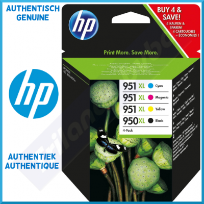 HP 950XL+951XL (4-Ink CMYK Bundle) Black CN045AE / Cyan CN046AE / Magenta CN047AE / Yellow CN048AE High Capacity Original OfficeJet Ink Cartridges 