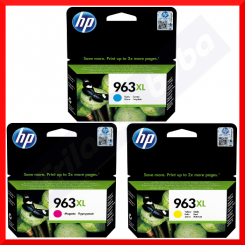 HP 963XL CMY (3 High Capacity Ink CMYK Bundle) ORIGINAL High Yield CYAN 3JA27AE / MAGENTA 3JA28AE / YELLOW i3JA29AE Ink Cartridges Bundle (3 X 1600 Pages)