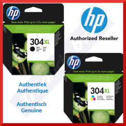 HP 304XL (2-Ink Bundle) - 304XL High Capacity Tri-Color Original Ink Catridge N9K07AE (300 Pages) + HP 304XL High Capacity Black Original Ink Catridge N9K08AE (300 Pages)