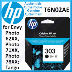 HP 303 Original BLACK Ink Cartridge T6N02AE (4 Ml.) for HP Envy Photo 62XX, Photo 71XX, Photo 78XX; Tango; Tango X