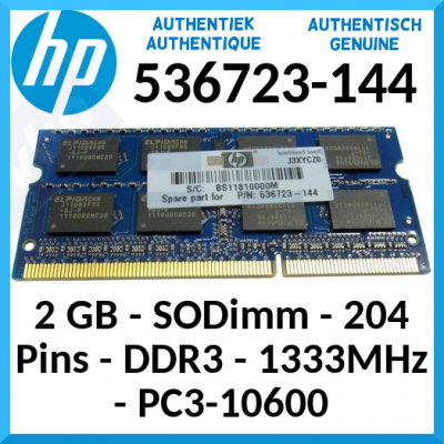 HP 2 GB Notebook DDR3 SODimm Genuine Memory 536723-144 - for HP Envy, Pavillion Notebooks