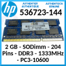 HP 2 GB Notebook DDR3 SODimm Genuine Memory 536723-144 - Refurbished