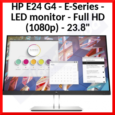 HP E24 G4 - E-Series - LED monitor - 23.8" (23.8" viewable) - 1920 x 1080 Full HD (1080p) @ 60 Hz - IPS - 250 cd/m - 1000:1 - 5 ms - HDMI, VGA, DisplayPort - silver (stand), black head