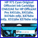 HP 971 (CN622AE) CYAN Original Ink Cartridge (2.500 Pages)