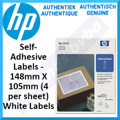 HP Q6551A Original Self-Adhesive Labels - 148mm X 105mm (4 per sheet) White Labels. Total 100 Labels Per Pack.