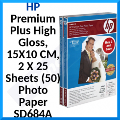 HP (SD684A) Duo Pack (2X25 Paper Pack) Premium Plus High Gloss Photo Inkjet Paper SD684A (2-Pack) - 10 cm X 15 cm (100mm X 150mm) - 280 grams/M2 - (2 X 25 Sheets Pack)