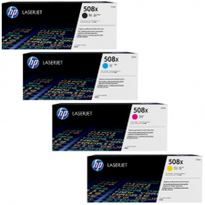 HP 508X CMYK (4-Toner CMYK Bundle) Cyan CF361X + Magenta CF363X + Yellow CF362X + Black CF360X ALL High Capacity ORIGINAL LaserJet Toner Cartridges (3 X 9.500 Pages + 1 X 12.500 Pages)