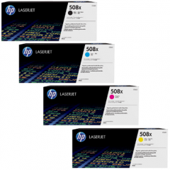 HP 508X CMYK (4-Toner CMYK Bundle) Cyan CF361X + Magenta CF363X + Yellow CF362X + Black CF360X ALL High Capacity ORIGINAL LaserJet Toner Cartridges (3 X 9.500 Pages + 1 X 12.500 Pages)