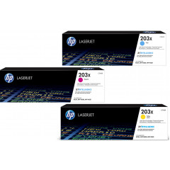 HP 203X CMY Bundle (3- High Capacity Toners CMYK Bundle) Cyan CF541X / Magenta CF543X / Yellow CF542X Original High Capacity LaserJet Toner Cartridges (3 X 2500 Pages)