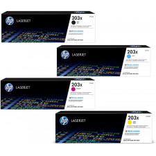 HP 203X CMYK Bundle (4- High Capacity Toners CMYK Bundle) Cyan CF541X / Magenta CF543X / Yellow CF542X / Black CF540X Original High Capacity LaserJet Toner Cartridges (3 X 2500 Pages + 1 X 3.200 Pages)
