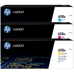 HP 658A CMY (3-Toner CMY Bundle) CYAN, MAGENTA, YELLOW ALL ORIGINAL LaserJet Toner Cartridges (3 X 6.000 Pages)