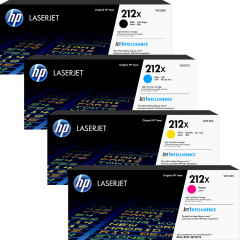 HP 212X CMYK (4-Toner High Yield CMYK Bundle) CYAN W2121X + MAGENTA W2123X + YELLOW W2122X + BLACK W2120X) ALL Original LaserJet High Yield Toner Cartridges (3 X 10.000 Pages + 1 X 13.000 Pages)