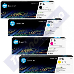 HP 219A CMYK (4-Toner Bundle) - Cyan W2191A + Magenta W2193A + Yellow W2192A + Black W2190A All Original LaserJet Toner Cartridges (3 X 1.200 Pages + 1 X 1.300 Pages)