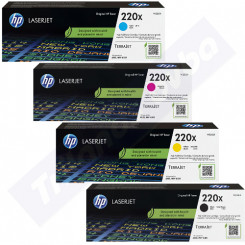 HP 220X CMYK (4-Toner Bundle) High Capacity Cyan W2201X / Magenta W2203X / Yellow W2202X / Black W2200X LaserJet Toner Cartridges (3 X 5.500 Pages + 1 X 7.500 Pages)
